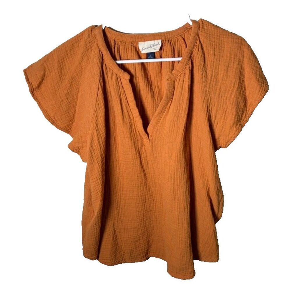Universal Thread Blouse Women's Medium Gauze V-Neck Short Sleeve Shirt Boho